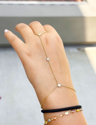 Finger Bracelet Moissanites Ring Bracelet Chain Bracelet 14K Yellow Gold 0.30ctw - Picture 3 of 11