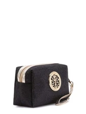 Glitter Hollow Out Metal Black Cosmetic Makeup Bag With Wristlet