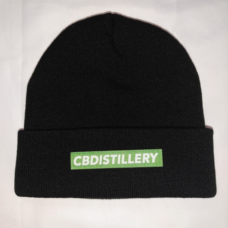 CBDistillery Box Logo Beanie Black White Green Box Stitched Logo