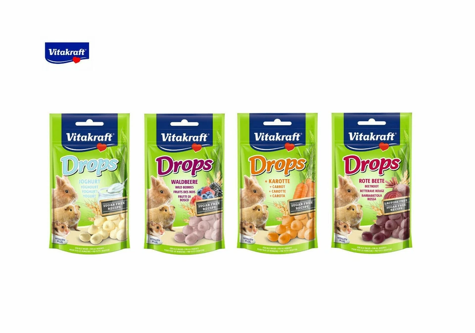 4 X VITAKRAFT SMALL ANIMAL TREAT DROPS RABBIT GUINEA PIG HAMSTER DROPS FLAVOURS