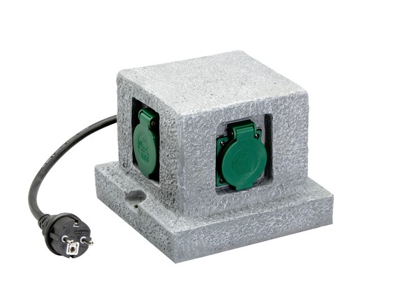 Unitec Steckdosenverteiler In Steinoptik Quader 4-Fach, IP44, 1,5M Kabel-image