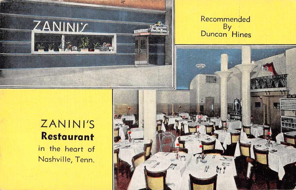 Nashville Tennessee Zanini's Restaurant Duncan Hines Antique Postcard