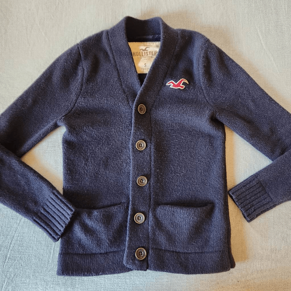 Hollister small dark navy blue button-up cardigan sweater wool 
