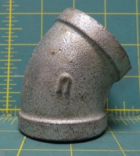 1-1/4" Pipe Size Galvanized Malleable Iron Elbow, 45 Degree, FNPT Type