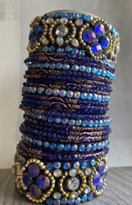 Set of 23 Bejeweled Sparkly Children  s Bracelets Blue Purple Gold