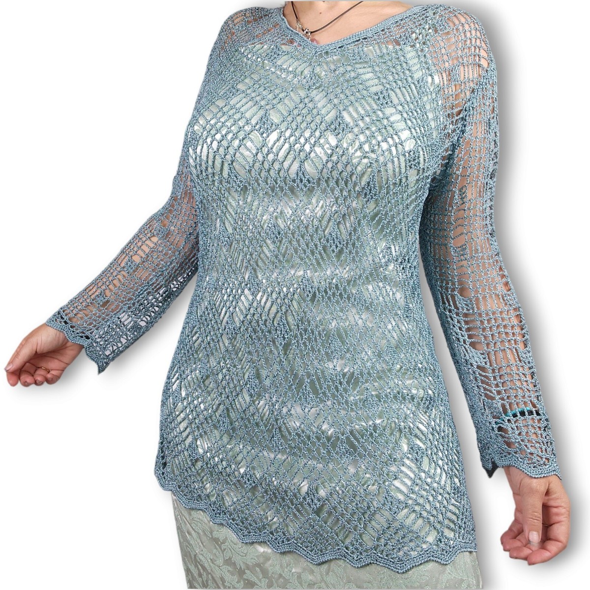 Vintage Y2K Mermaid Metallic Mesh Top Ladies M Fishnet Glitter Mini Dress  Core