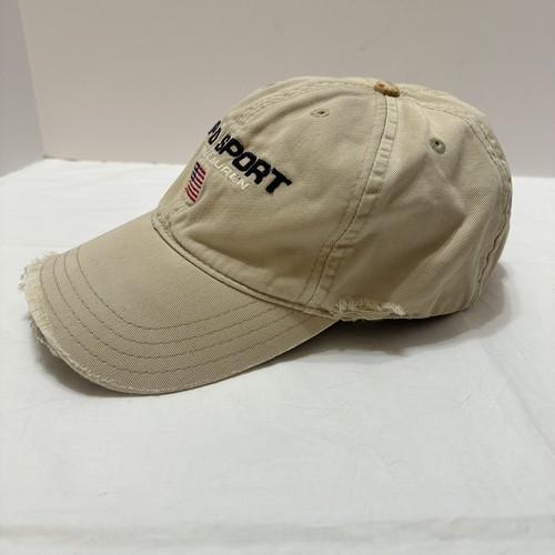 Vtg Polo Sport Ralph Lauren Cap Flag Hat Strap Back THRASHED 90s Made In USA - Picture 4 of 19