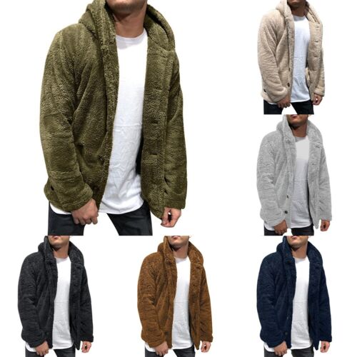 Stylish Men's Fur Lined Hooded Jacket Casual Button Coat Outwear ...