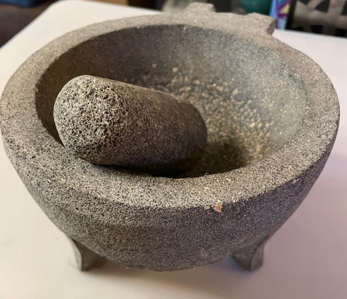 VTG Molcajete Mexican basalt Lava Stone Pig Mortar & Pestle Hand Painted Large - Picture 4 of 8