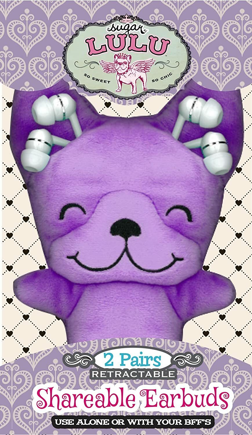 Sugar Lulu Best Buds Plush Dog Shareable Retractable Earbuds Pink Or Purple Ebay