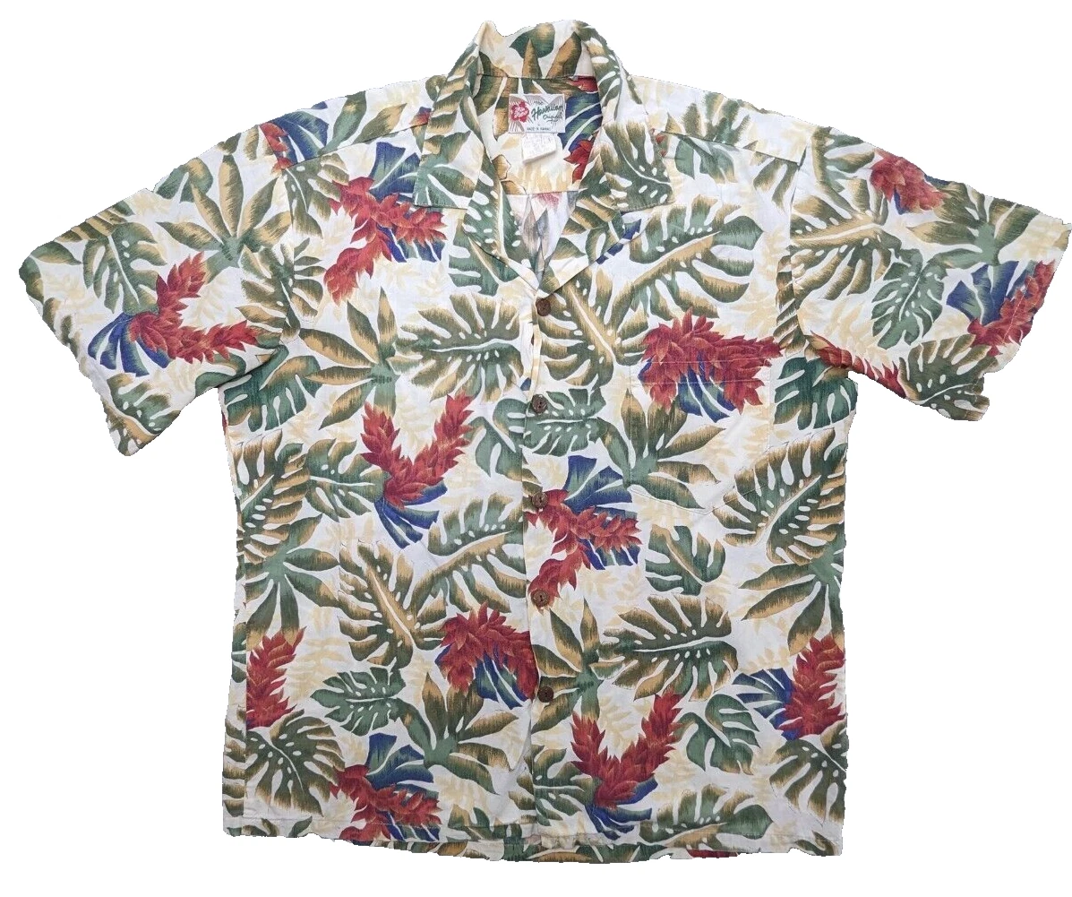 Hilo Hattie Hawaiian Shirt Mens Large Beige 🌸Floral Theme Traditional Camp