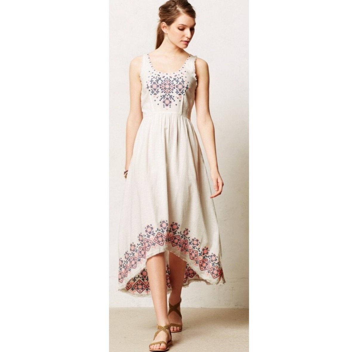 HOLDING HORSES Cissie White High Low Embroidered Maxi Dress Size 2 | eBay