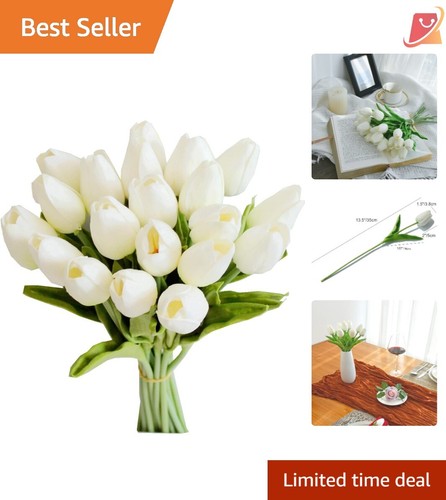 20pcs White Artificial Tulip Silk Flowers 13.5" Eco-Friendly Wedding Decorations