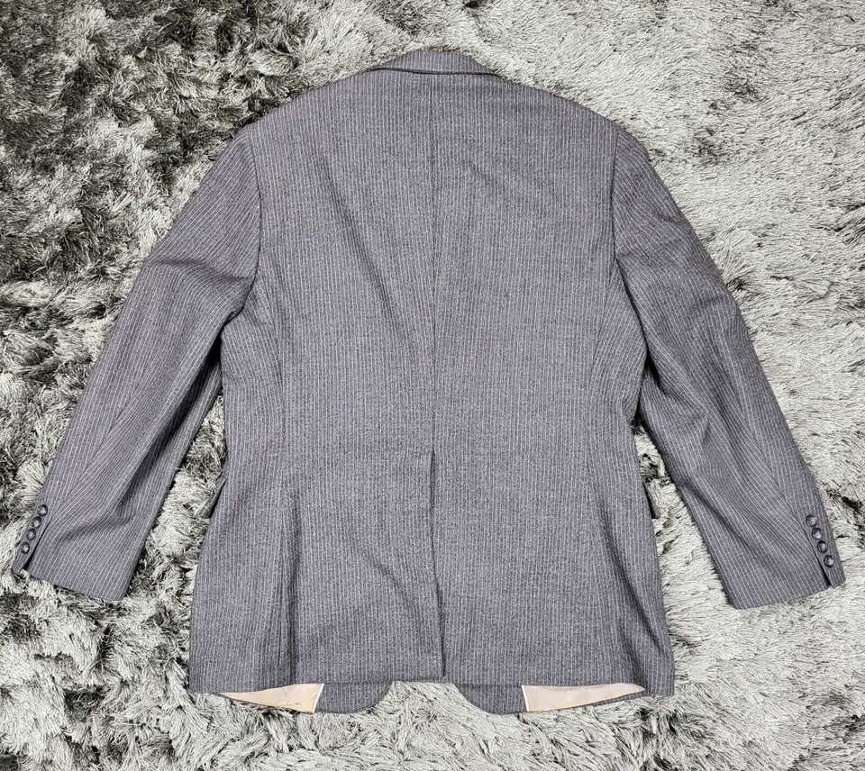 Chaqueta Blazer Ernesto Bellini Para Hombre 44R Gris Rayas Lana Manga Larga Muesca Solapa Foto 3 de 4