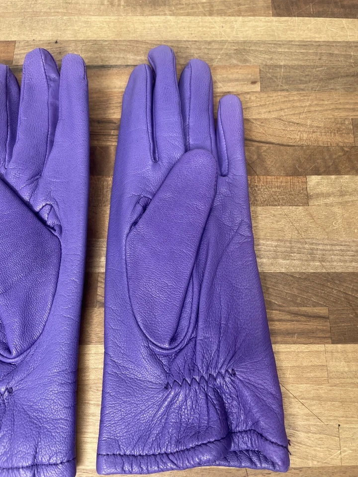 Guantes de cuero púrpura genuino forrados de acrílico vintage Fownes para mujer talla 7 nuevos con etiquetas Foto 4 de 4
