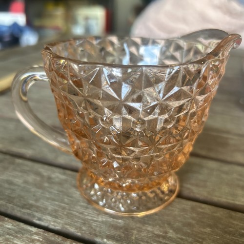 Vintage Jeannette Windsor Pink Depression Glass Creamer Diamond Geometric Raised - Picture 4 of 8