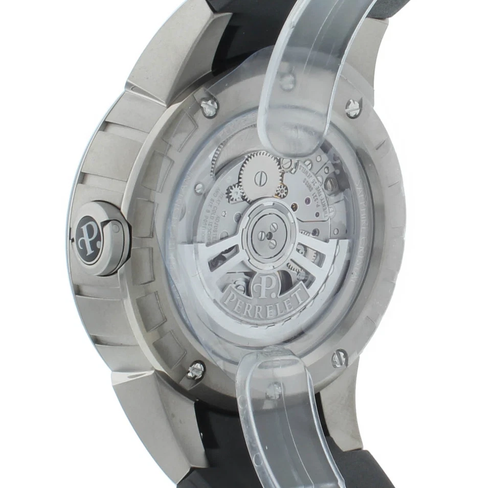 Relógio masculino Perrelet Turbine automático mostrador prateado pulseira de borracha 44 mm A05006/1 - Imagem 4 de 4