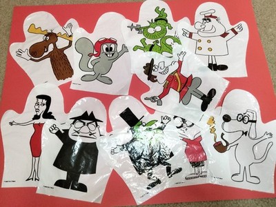 ROCKY & BULLWINKLE 1988 vintage P.A.T. Ward rare Plastic Hand Puppets free ship