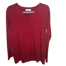 Zenana Outfitters V-Neck Long Sleeve T Shirt Basic M Plain Solid Cotton Spandex