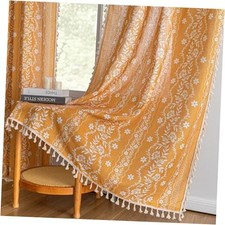 Boho Floral Curtains 84 inch Length 2 50"W x 84"L Pack of 2 Golden Yellow