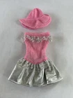 Vintage Barbie Doll Clothing From The 1990’s Pink & Silver Short Dress With Hat