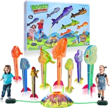 Dinosaur Rocket Launcher for Kids - Launch up to 100 Ft, 8 Rockets and 2 Pads fo