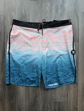 Hurley Mens Phantom Board Shorts Sz 34 Abstract Lace Up Front Excellent Cond