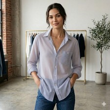 Vintage Rag Bone Boyfriend Top Cotton Silk Linen Simi Sheer Excellent 8 Vintage Rag Bone Boyfriend Top Cotton Silk Linen Simi Sheer Excellent 8