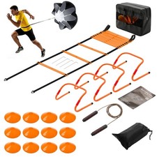 Agility Ladder Training Set with Speed Parachute, Hurdles, Cones, Jump Rope