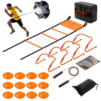 Agility Ladder Training Set with Speed Parachute, Hurdles, Cones, Jump Rope