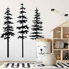 Pine Tree Wall Decor Decals for Kids Room Baby Nursery Room 50inch Tall Black