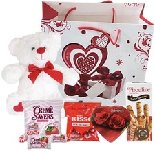 Valentines Day Gift Basket Set | Teddy Bear Plush (COLOR VARYS), Creme Savers Ha