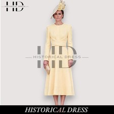 Princess Kate Middleton Off-White Wool Coat Dress | Vintage Midi A-Line Gown