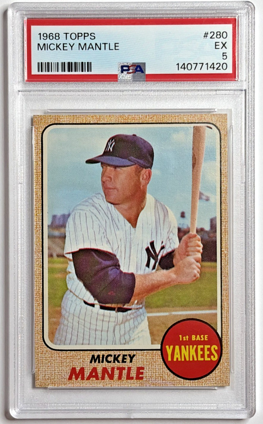 1968 Topps Mickey Mantle #280 PSA 5 - Perfectly Centered - Beautiful Card!