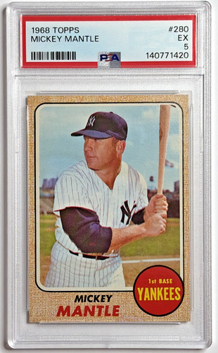1968 Topps Mickey Mantle #280 PSA 5 - Perfectly Centered - Beautiful Card!