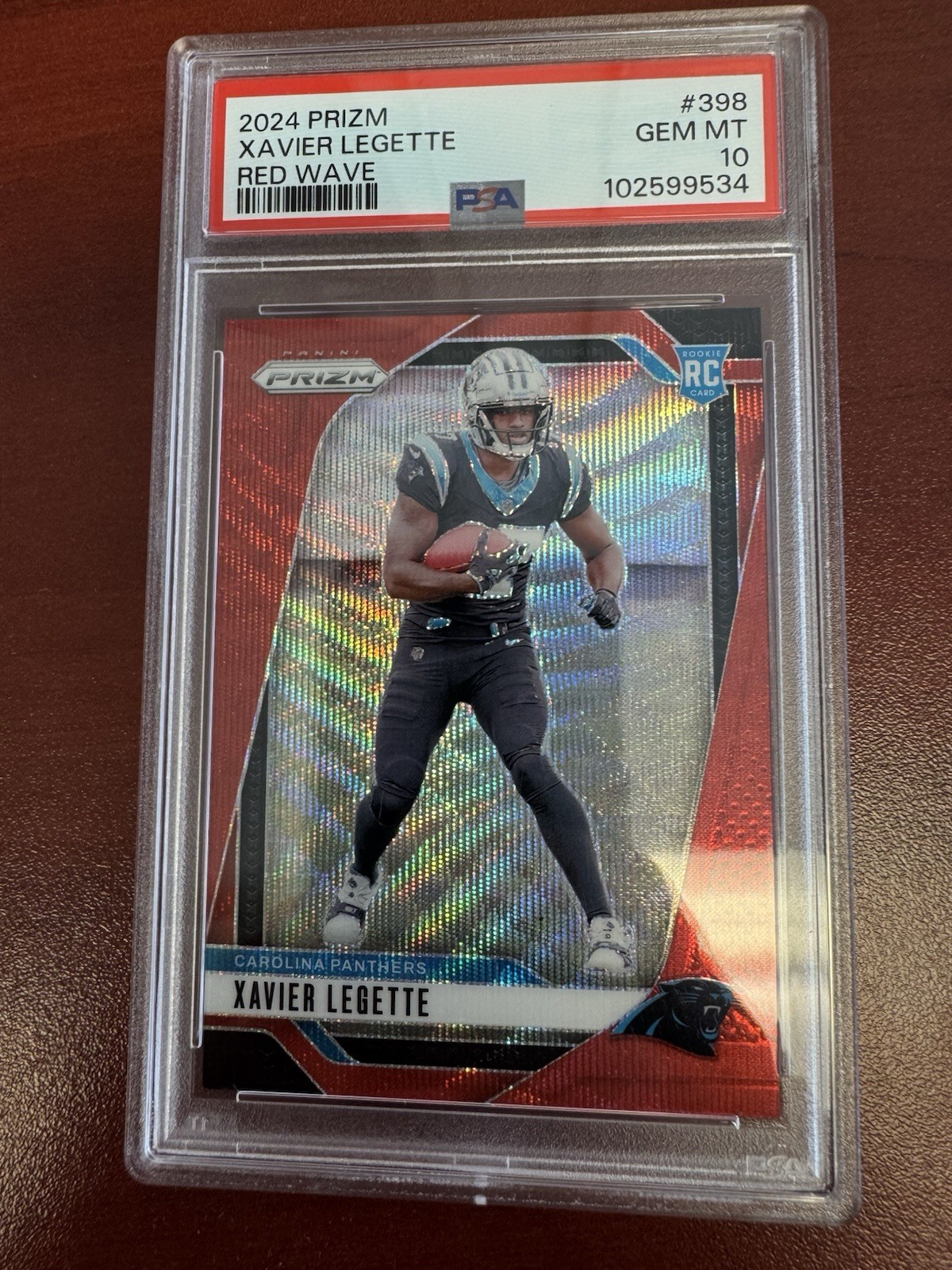 2024 Panini Prizm - Xavier Legette Red Wave Rookie 122/149 Panthers #398 PSA 10