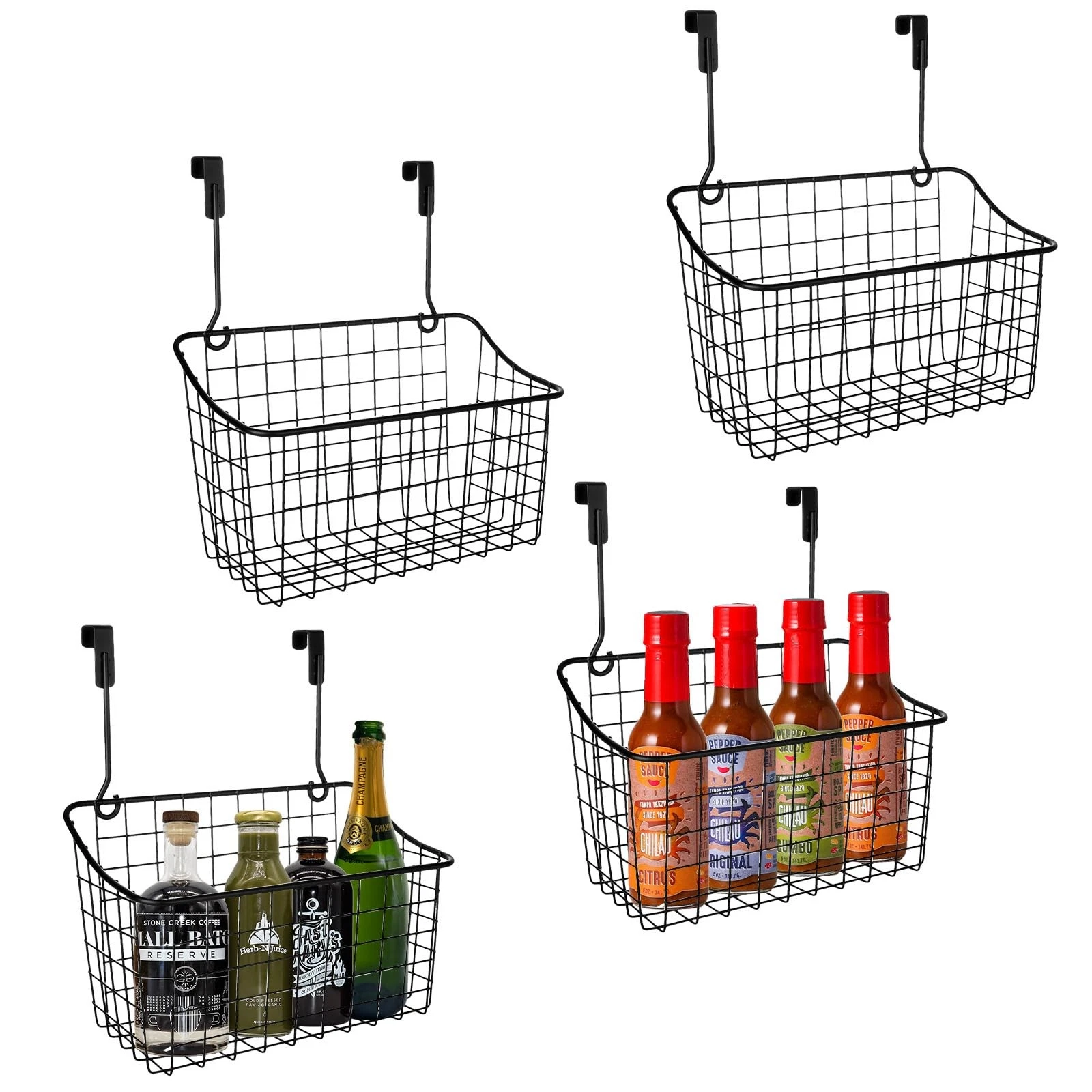 4 Pack Over Cabinet Door Basket with Hook Grid Storage Basket Kitchen Organizer
