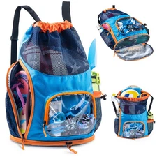 Drawstring Mesh Backpack with Shoe Compartment Swim Pool Bag for Beach Camp