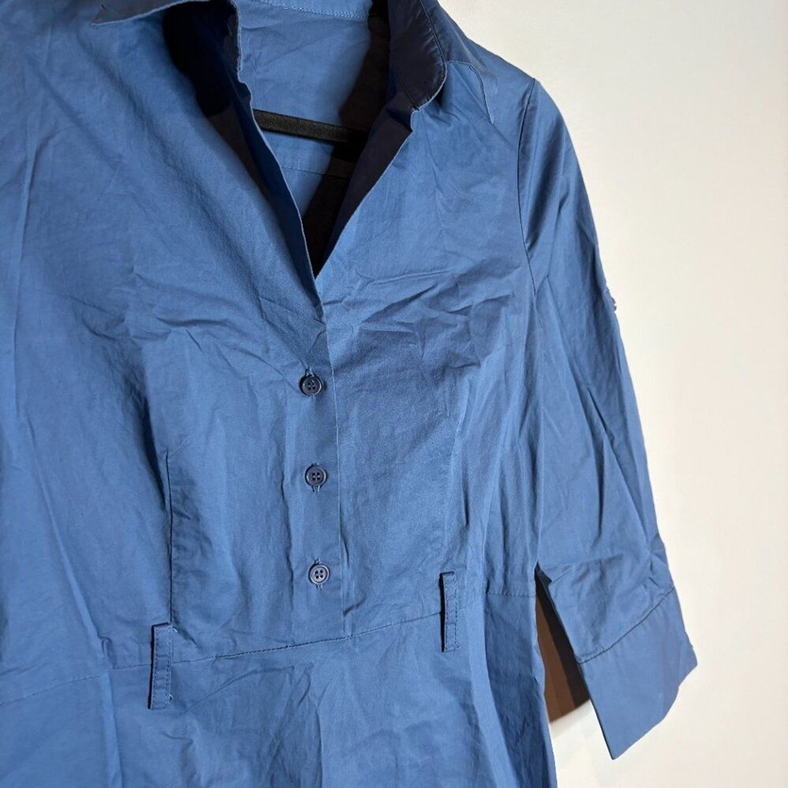 Theory blue collared button down leopard accent s… - image 2