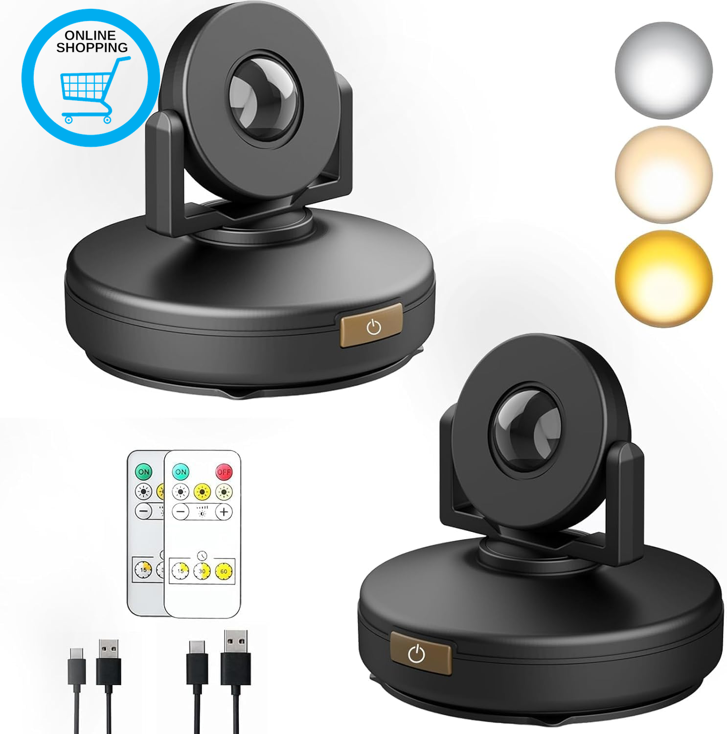 2Pack Rechargeable Spotlight, Wireless Picture Light with Timer Dimmable Puck Li
