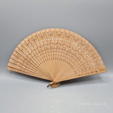 Vintage Chinese Hand Fan Wooden Floral Openwork Folding Decorative Wedding Party