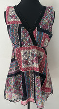 Y2K 90s Women's Babydoll Floral Mesh Top L Festival Boho Patchwork Whimsigoth
