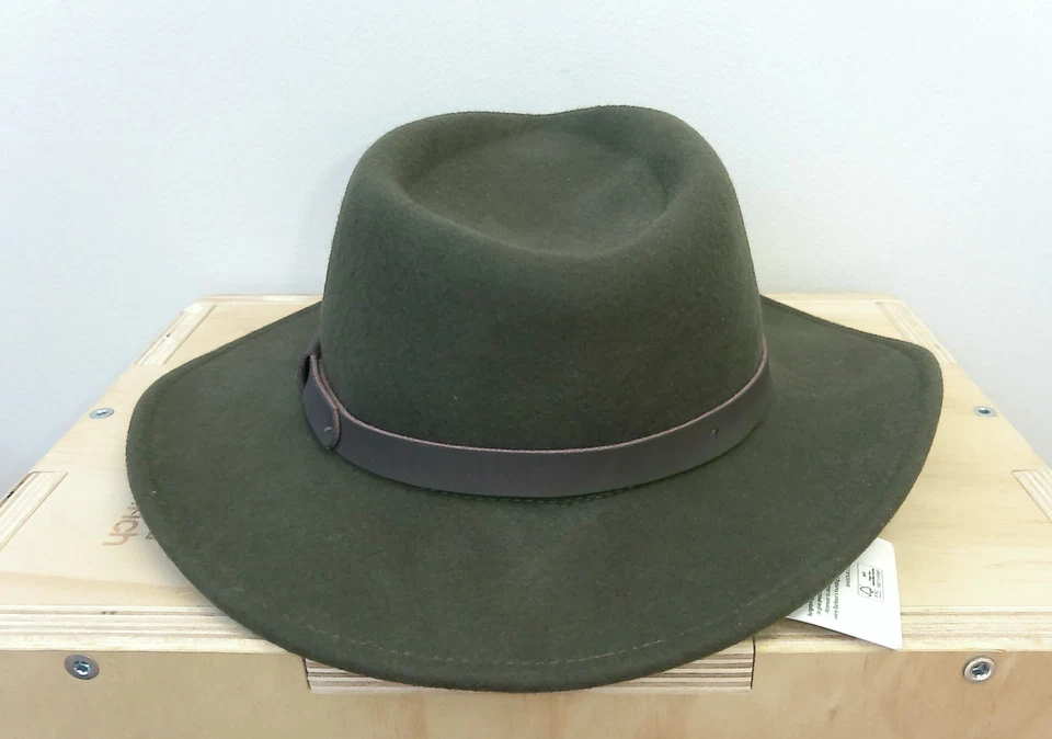 Chapéu Fedora Barbour Esmagável Bushman Lã Feltro Pulseira de Couro Marrom Oliva M Novo com etiquetas - Imagem 3 de 4