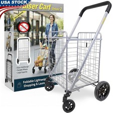 Heavy Duty Folding Cart W/ Lockable Brake 360 Swivel Wheels Groceries Laundry US