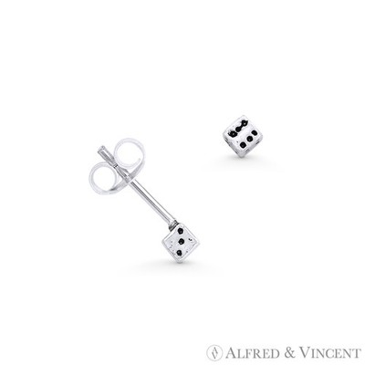2.5mm 6-Sided Lucky Dice Luck Charm Oxidized .925 Sterling Silver Stud Earrings