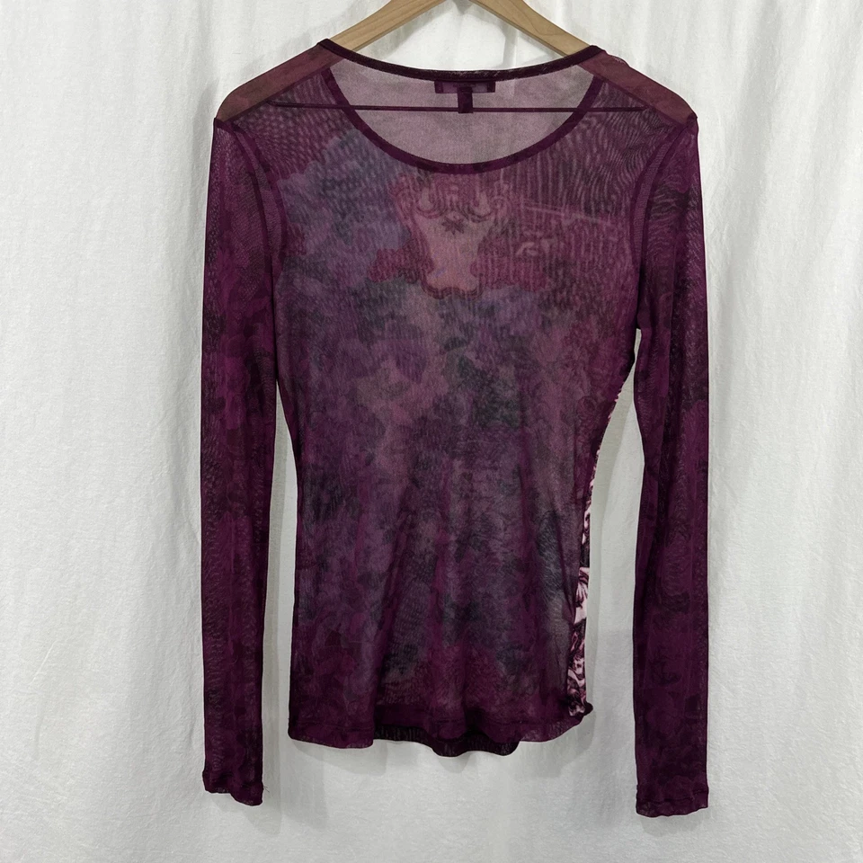 Top Express Vintage Y2K Púrpura Rosa Malla Floral Manga Larga Mujer Talla M Arte Foto 2 de 4