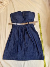 GUESS Blue Denim Sweetheart Strapless Belted Knee Length A-Line Dress Size M