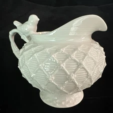 Grace's Teaware Porcelain White Creamer with Victorian Bird & Lattice