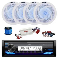 JVC Marine BT Receiver, BT Amp w/ Kit, 4X 6.5" 240W LED Speakers,Wire
