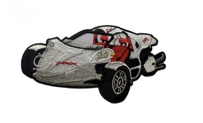 T-Rex 3 Wheel Embroidered Sew-On Patch for Jackets, Jeans, Bags, 5 inch (White) 